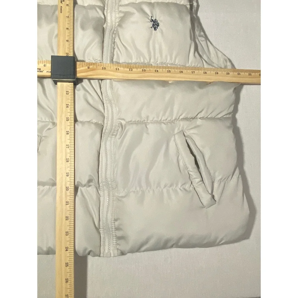 US Polo Assn Womens Cream Puffer Vest Off White Quilted Full Zip Large